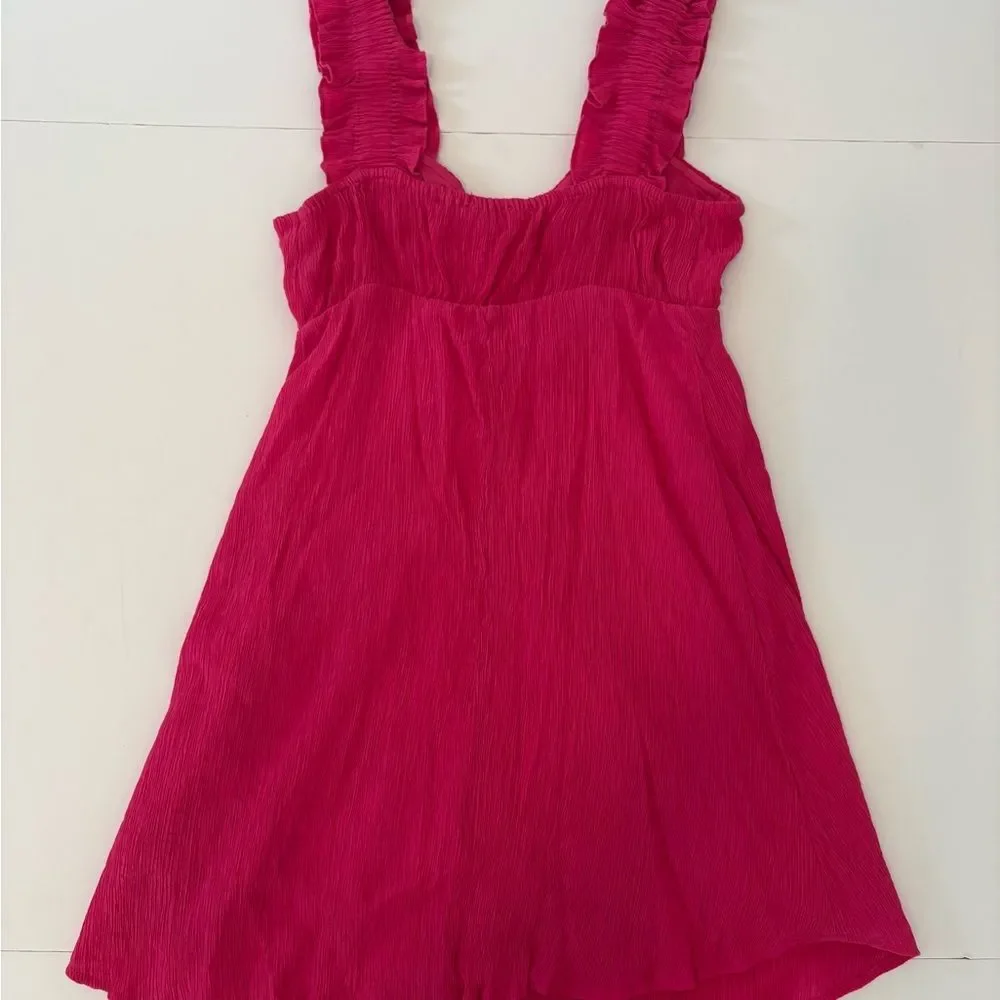 Altar'd State Hot Pink Crepe Ruffled Strap Mini Dress Small